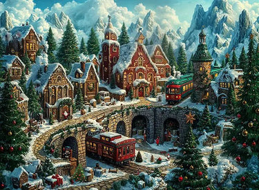 Snowy Mountain Town Train Puzzle